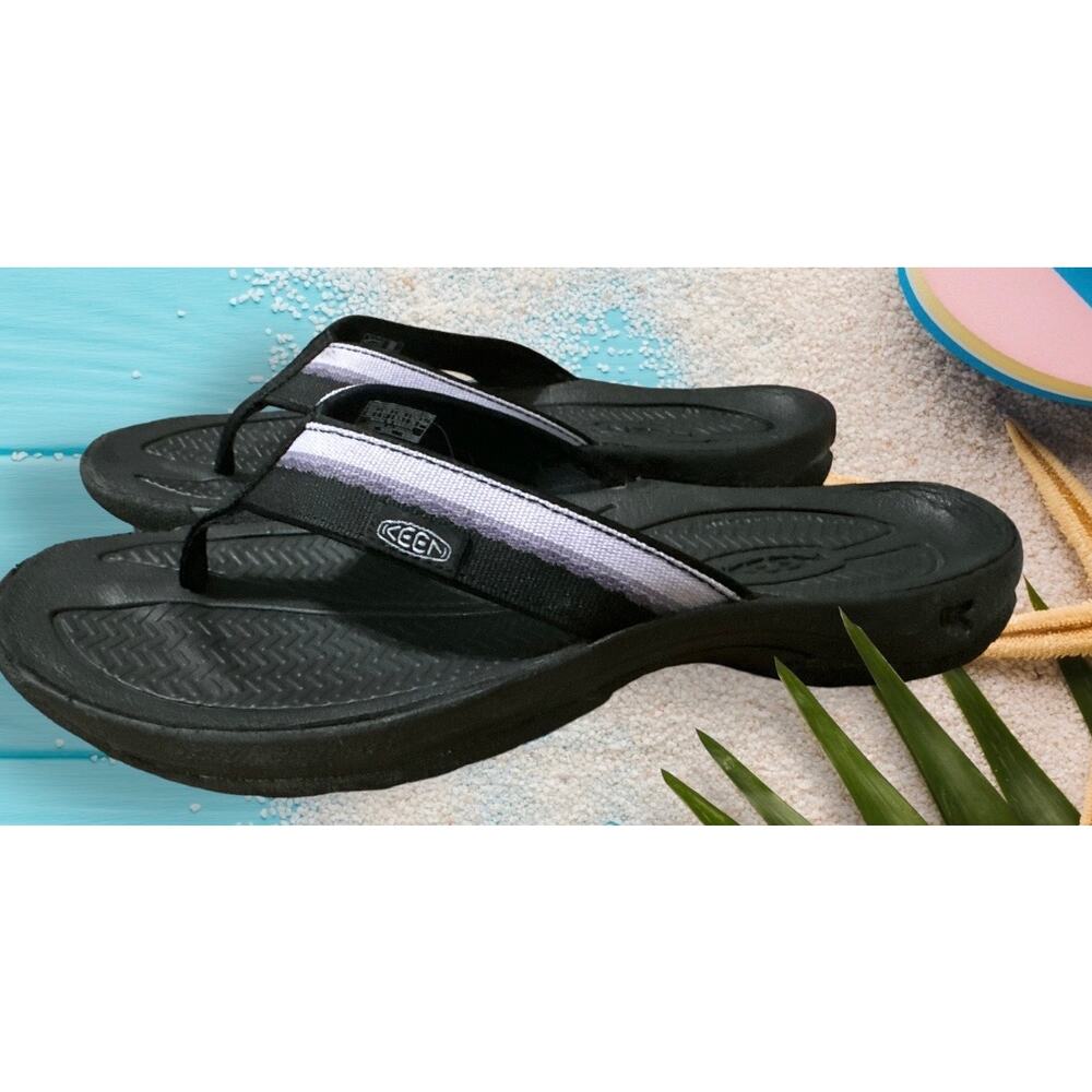 KEEN Kona Flip Flops Sandals Black and White Stripe Women’s Size 11